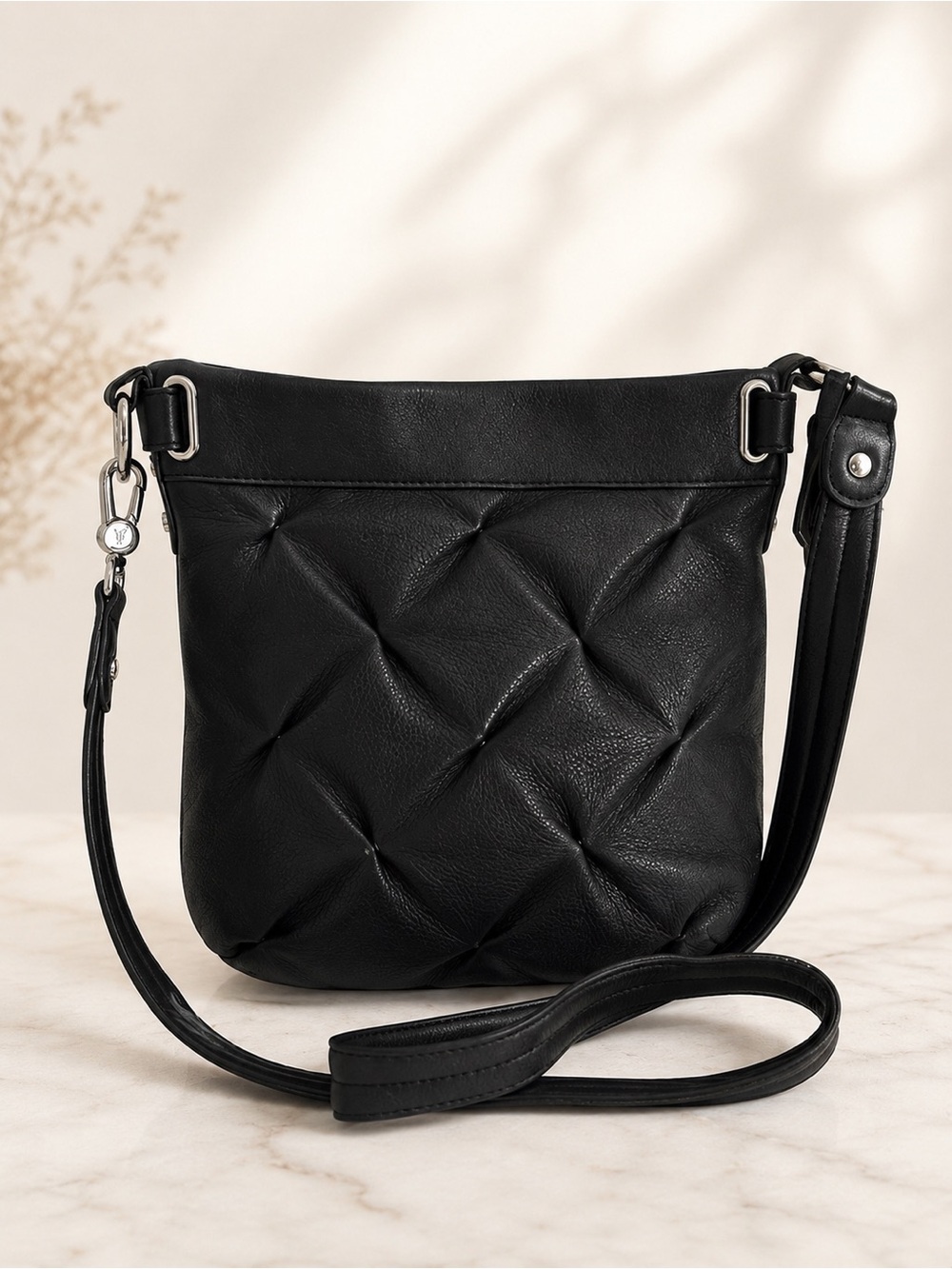 Aimee Kestenberg Black Leather Quilted Crossbody Shoulder Bag
